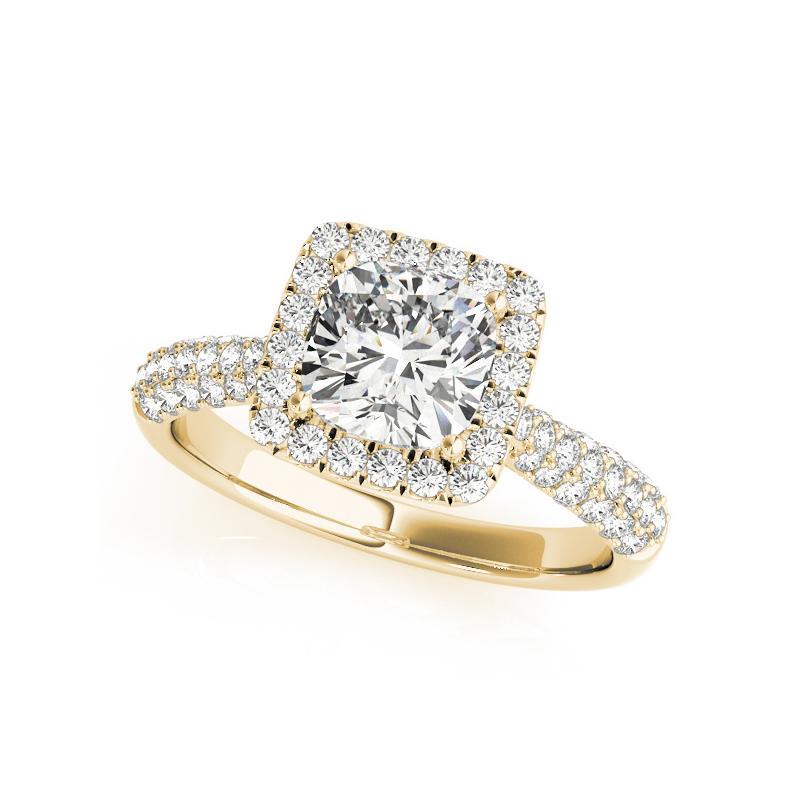 Taglio cuscino Anello con diamante aureolato quadrato a più file certificato GIA da 0.94 carati in vendita