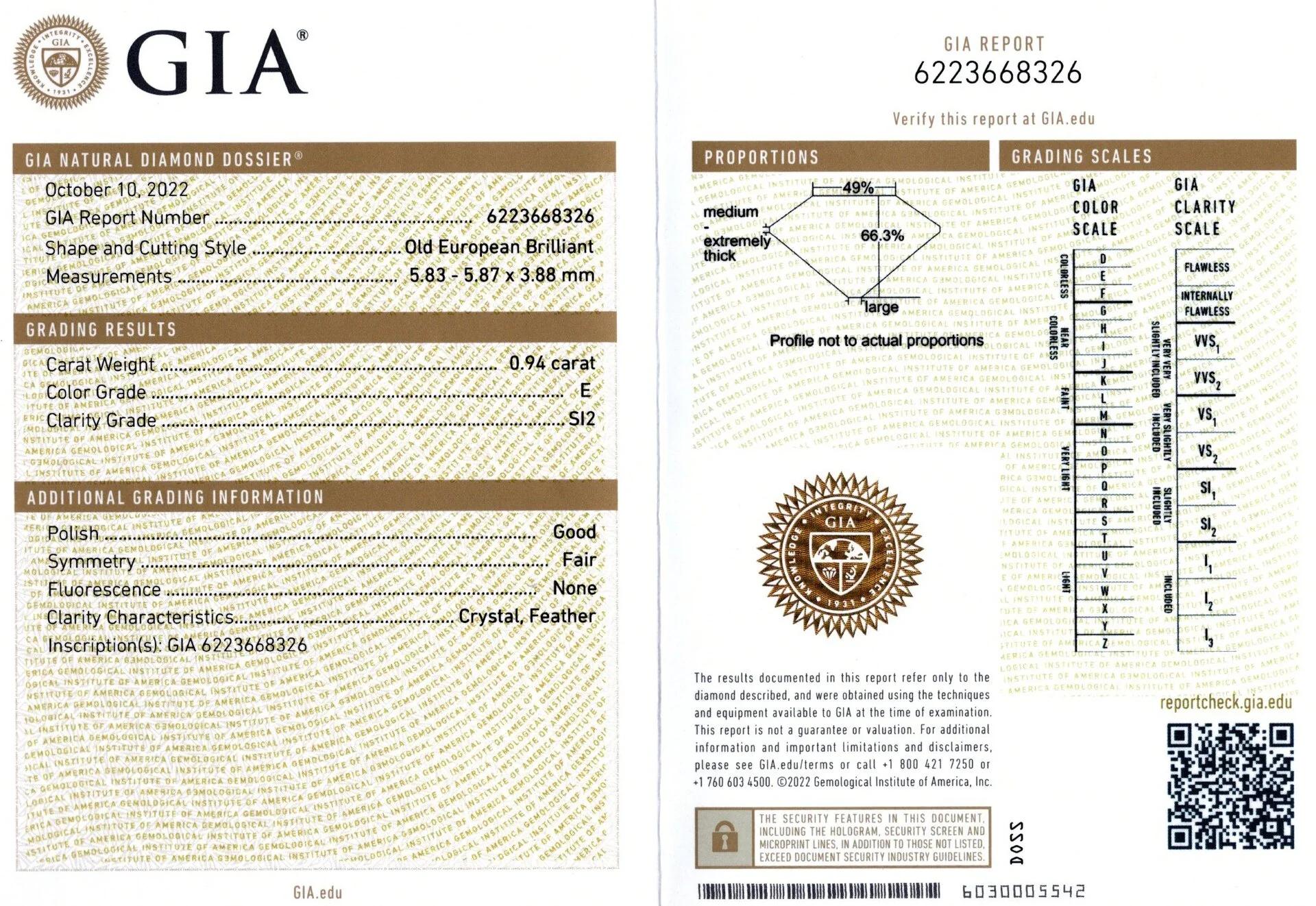 GIA-zertifizierter 0,94 Karat E SI2 Diamant im alteuropäischen Schliff und blauer Saphir Art De (Art déco) im Angebot
