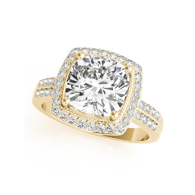 Taglio cuscino GIA Certified 0.94 Carat Raised Square Cushion Halo Yellow Gold Ring in vendita