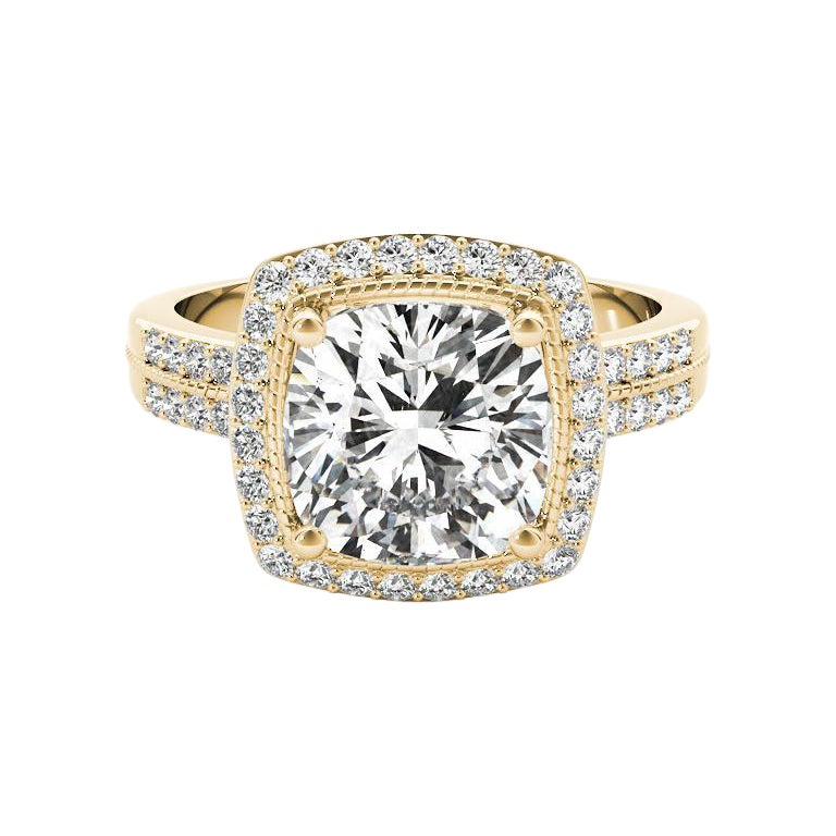 GIA Certified 0.94 Carat Raised Square Cushion Halo Yellow Gold Ring