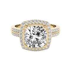GIA Certified 0.94 Carat Raised Square Cushion Halo Yellow Gold Diamond Ring GIA Certified 0.94 Carat Raised Square Cushion Halo Yellow Gold Diamond Ring
