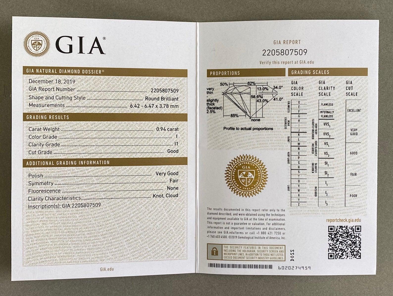 Verlobungsring mit GIA-zertifiziertem 0,94 Karat rundem Diamant in Gelbgold mit Solitär im Angebot 1