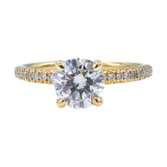 Anillo de compromiso solitario de oro amarillo con diamante redondo de 0,94 quilates certificado por GIA
