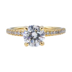 Bague de fiançailles solitaire en or jaune avec diamant rond de 0,94 carat certifié par le GIA