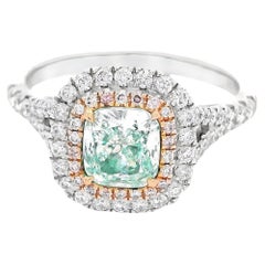 GIA Certified 0.94 Carat Very Light Yellow Green SI1 Clarity Diamond Ring
