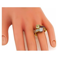 GIA Certified 0.94 Carat Diamond 1.01 Carat Fancy Yellow Diamond Ring