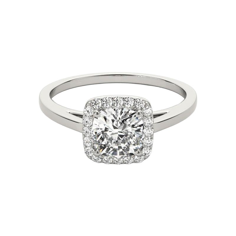 GIA Certified 0.95 Carati Classic Cushion Halo Cathedral Platinum Diamond Ring
