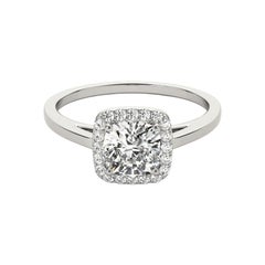 GIA Certified 0.95 Carati Classic Cushion Halo Cathedral Platinum Diamond Ring
