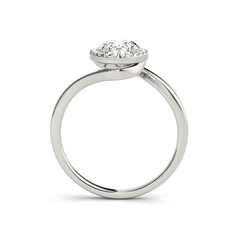 GIA-zertifiziert 0.95 Karat Oval Halo Curved Bypass  Diamantring im Zustand „Neu“ im Angebot in New York, NY