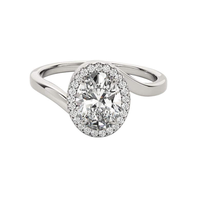 GIA-zertifiziert 0.95 Karat Oval Halo Curved Bypass  Diamantring
