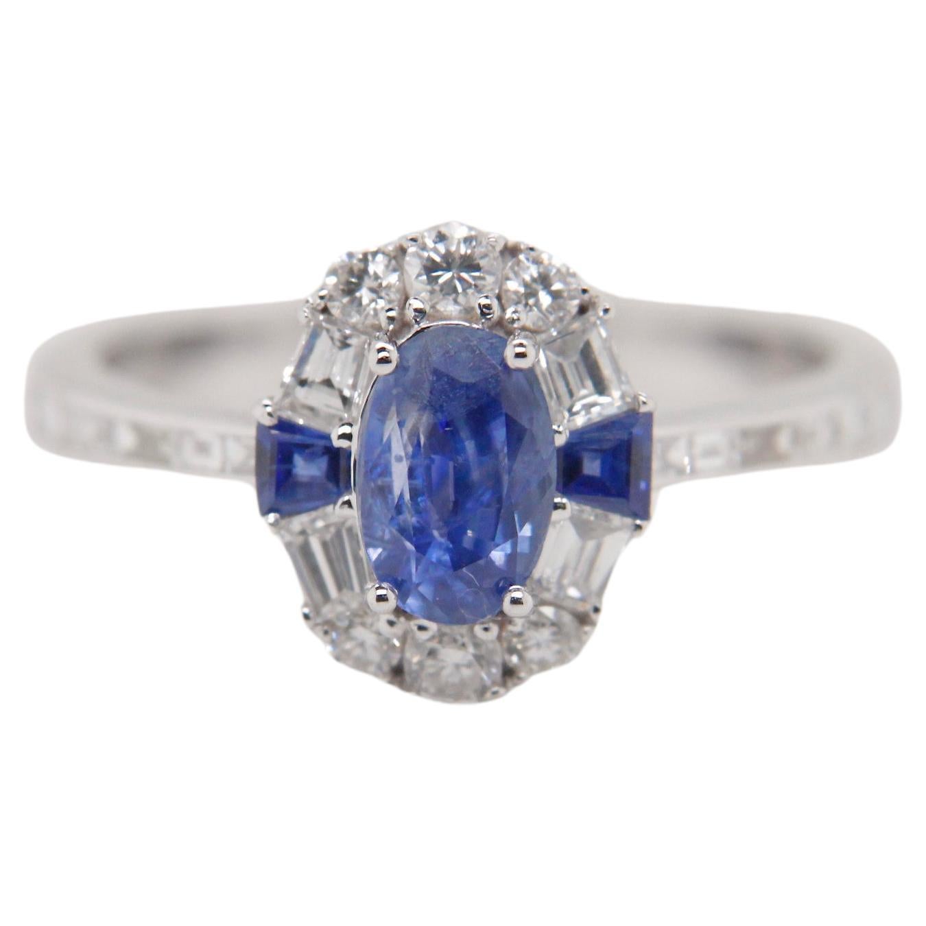 GIA Certified 0.95 ct Kashmir Sapphire and Diamond Daily Wear Ring in White Gold For Sale