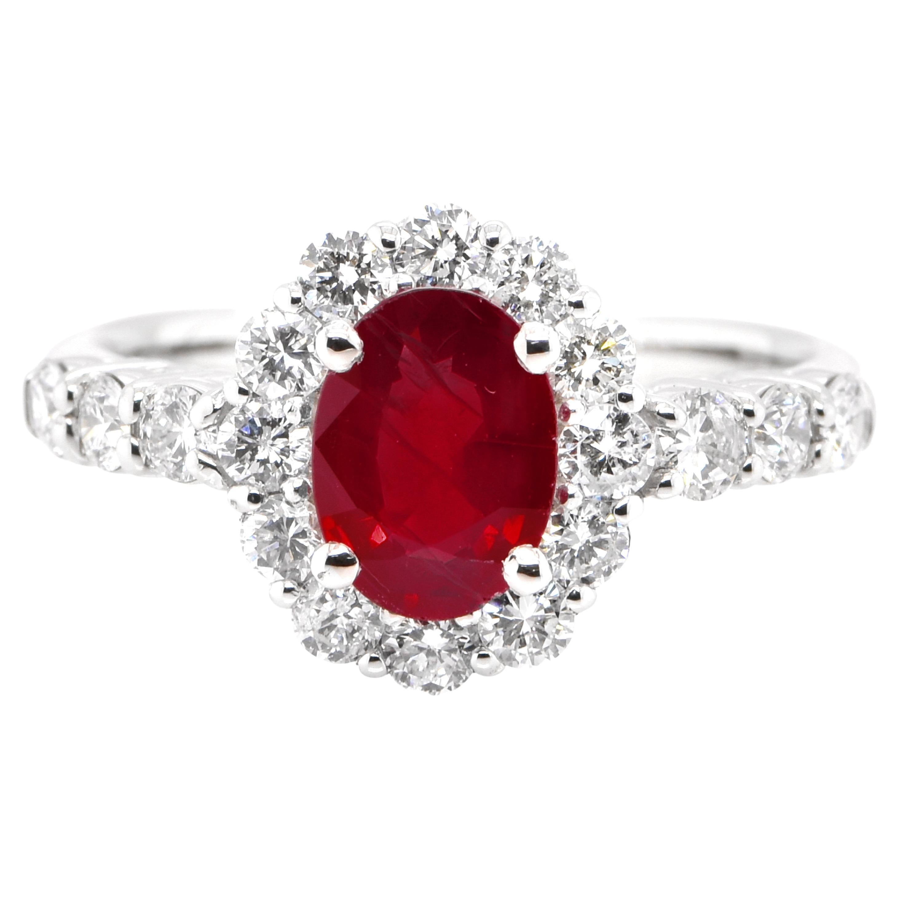 Ruby Rings Set GIA Certified 1.38 Carat Burmese, Pigeon's Blood Color Ruby Ring set in ...