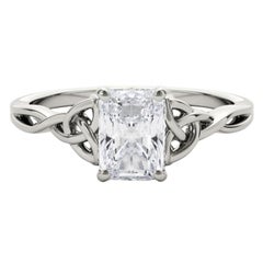 Bague diamant certifié GIA 0.96 carat Celtic Knot Radiant Solitaire Platinum