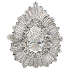 GIA Certified 0.96 Carat Pear F SI2 Natural Diamond Ballerina Cocktail Ring