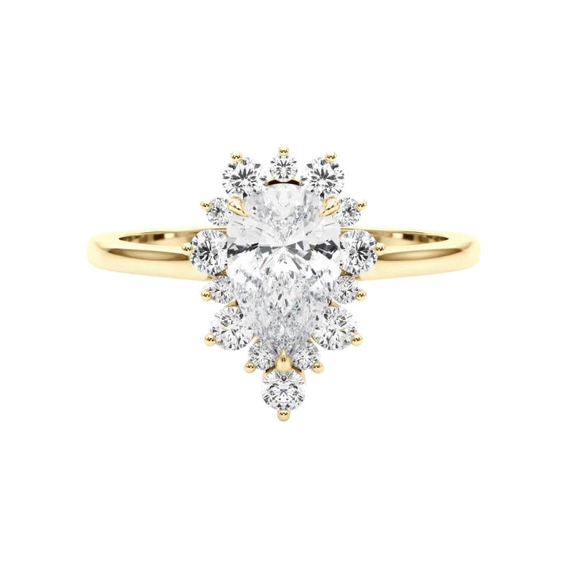 GIA zertifiziert 0,96 Karat Birne Halo Cluster 18K Gelbgold Diamantring