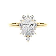 GIA Certified 0.96 Carat Pear Halo Cluster 18K Yellow Gold Diamond Ring