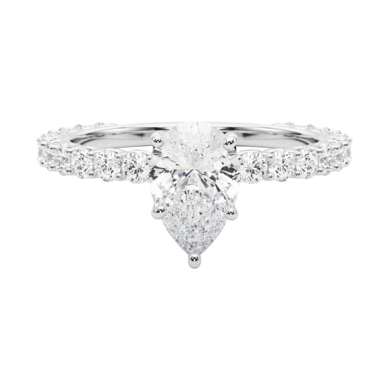 GIA Certified 0,96 Carat Pear Partial Eternity Shank Diamond Ring (anello con gambo a pera)