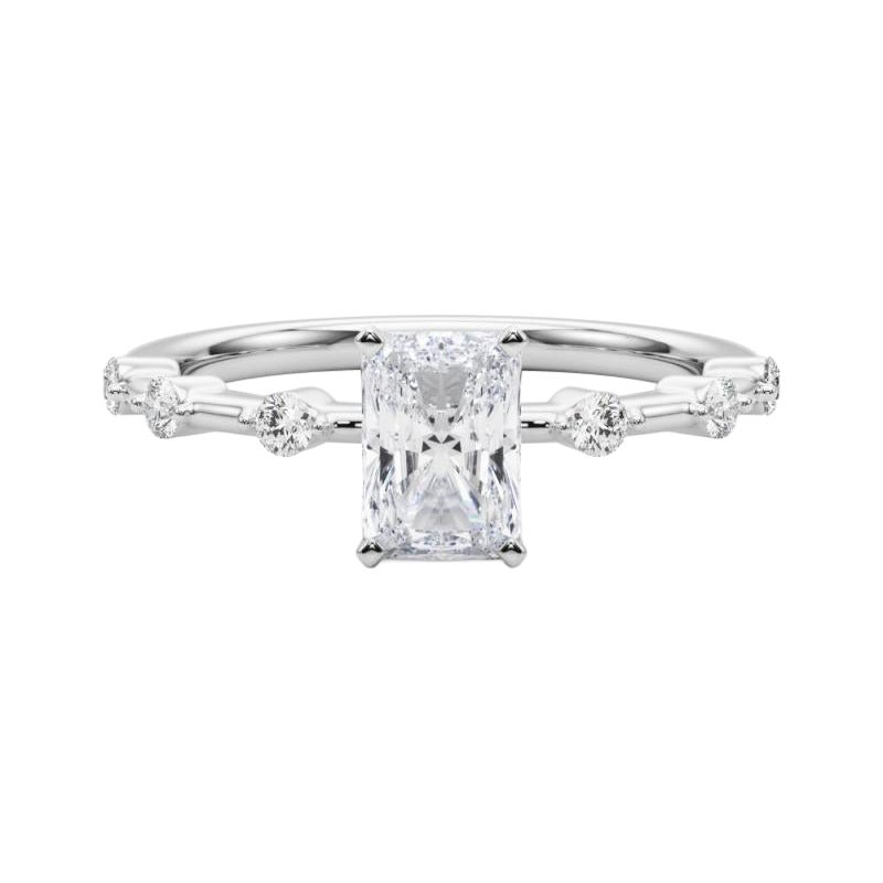 Anillo de diamantes con vástago de bambú de 0.96 quilates de diamante radiante certificado por GIA