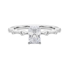 Anillo de diamantes con vástago de bambú de 0.96 quilates de diamante radiante certificado por GIA