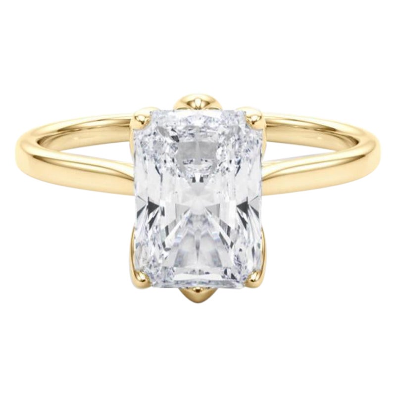 Anello con diamante radiante solitario Tulip Rose da 0.96 carati certificato GIA