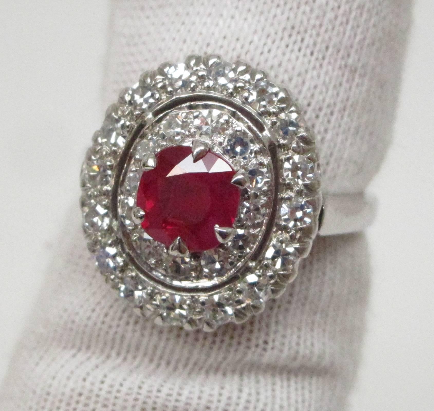 Contemporary GIA Certified 0.97 Carat Burma Ruby Diamond Platinum Ring