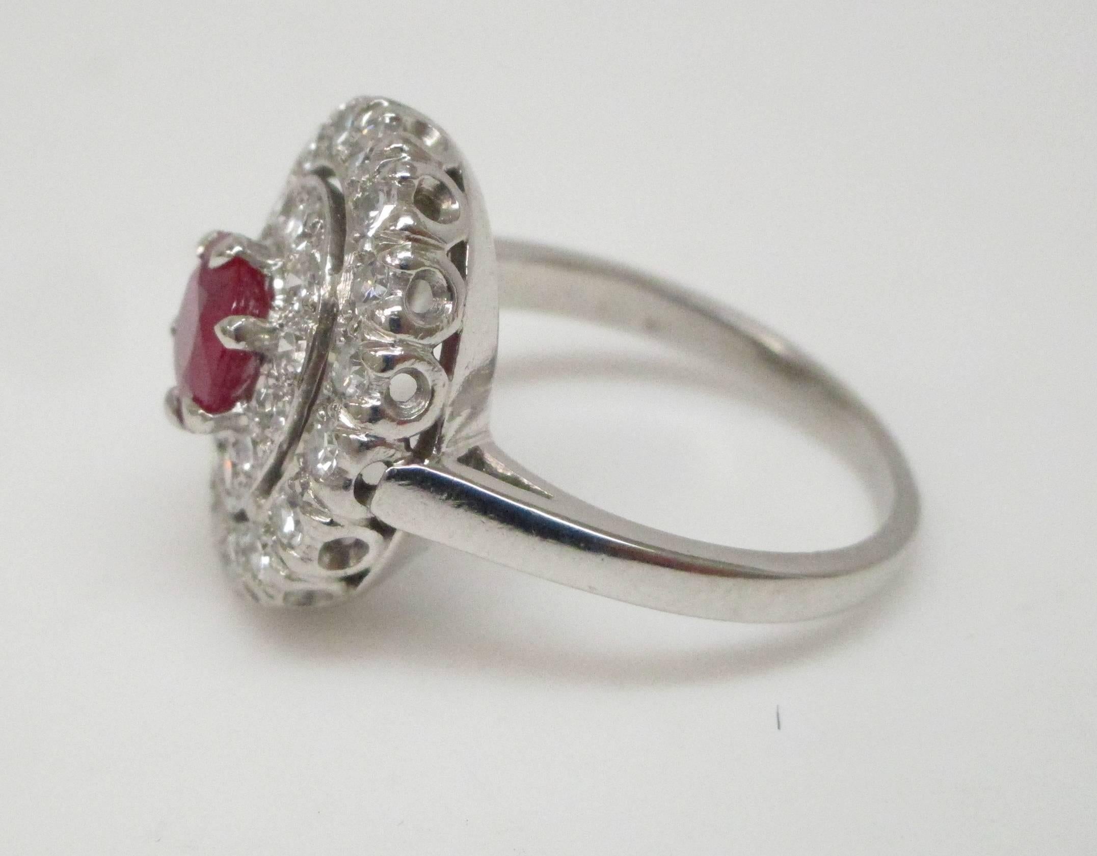 GIA Certified 0.97 Carat Burma Ruby Diamond Platinum Ring In Excellent Condition In Lexington, KY
