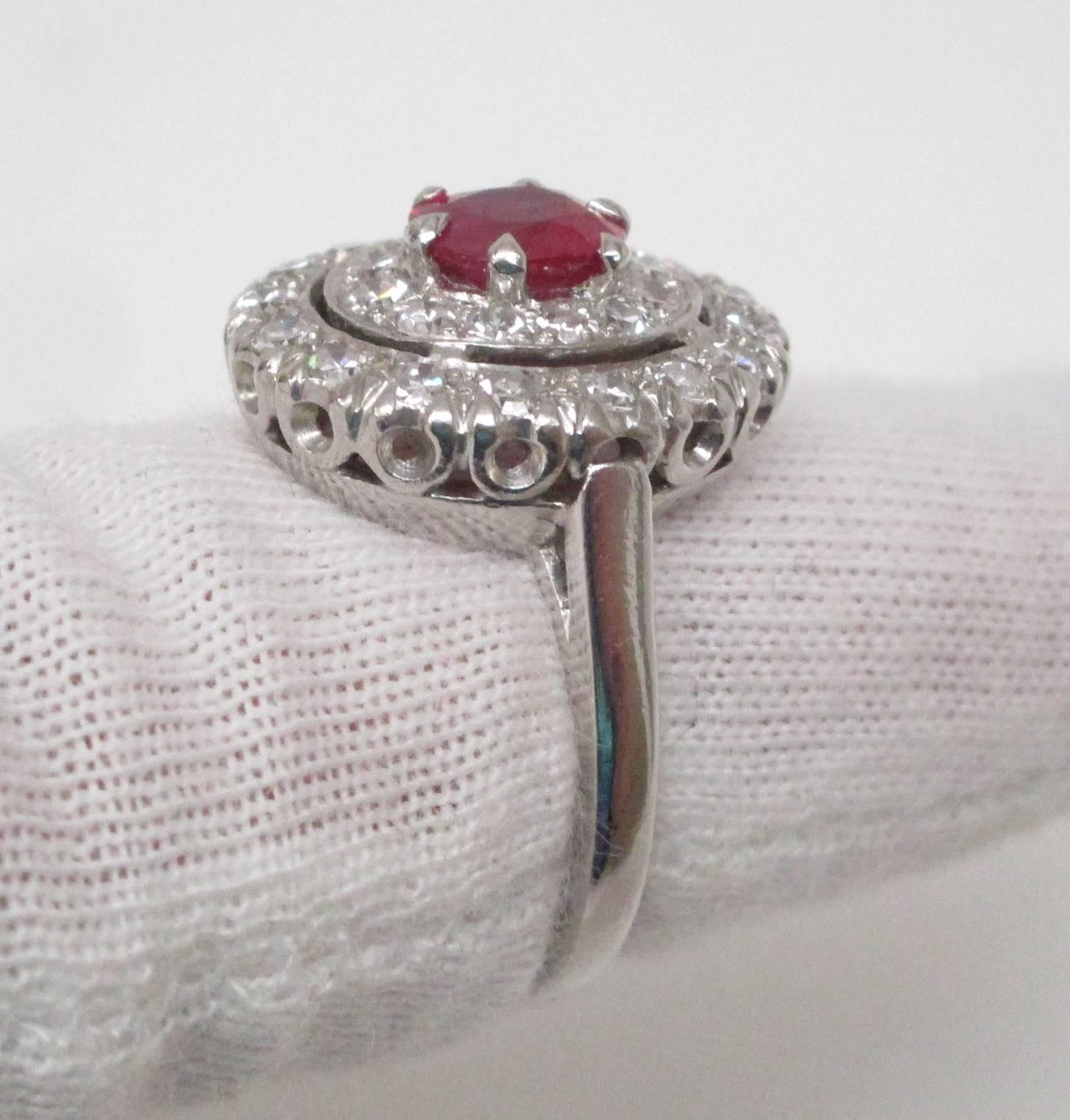 Women's GIA Certified 0.97 Carat Burma Ruby Diamond Platinum Ring