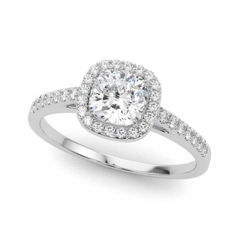 Taglio cuscino GIA Certified 0,97 Carat Cushion Halo Pave Anello con diamanti in oro bianco 18K in vendita