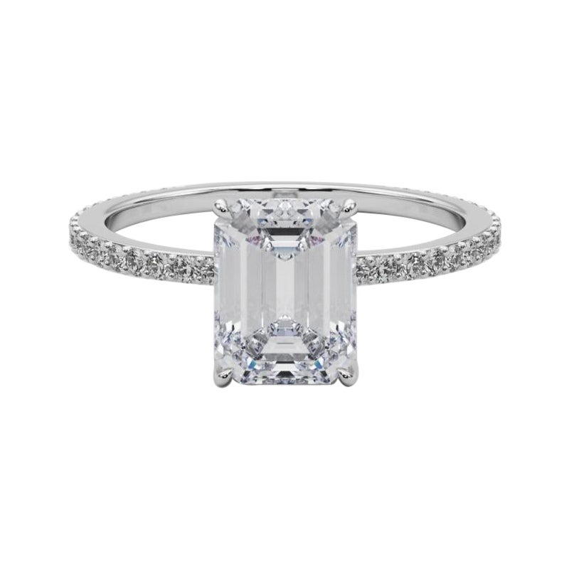 GIA Certificado 0.97 Quilates Esmeralda Oculta Halo Pave Banda Anillo Platino Diamante