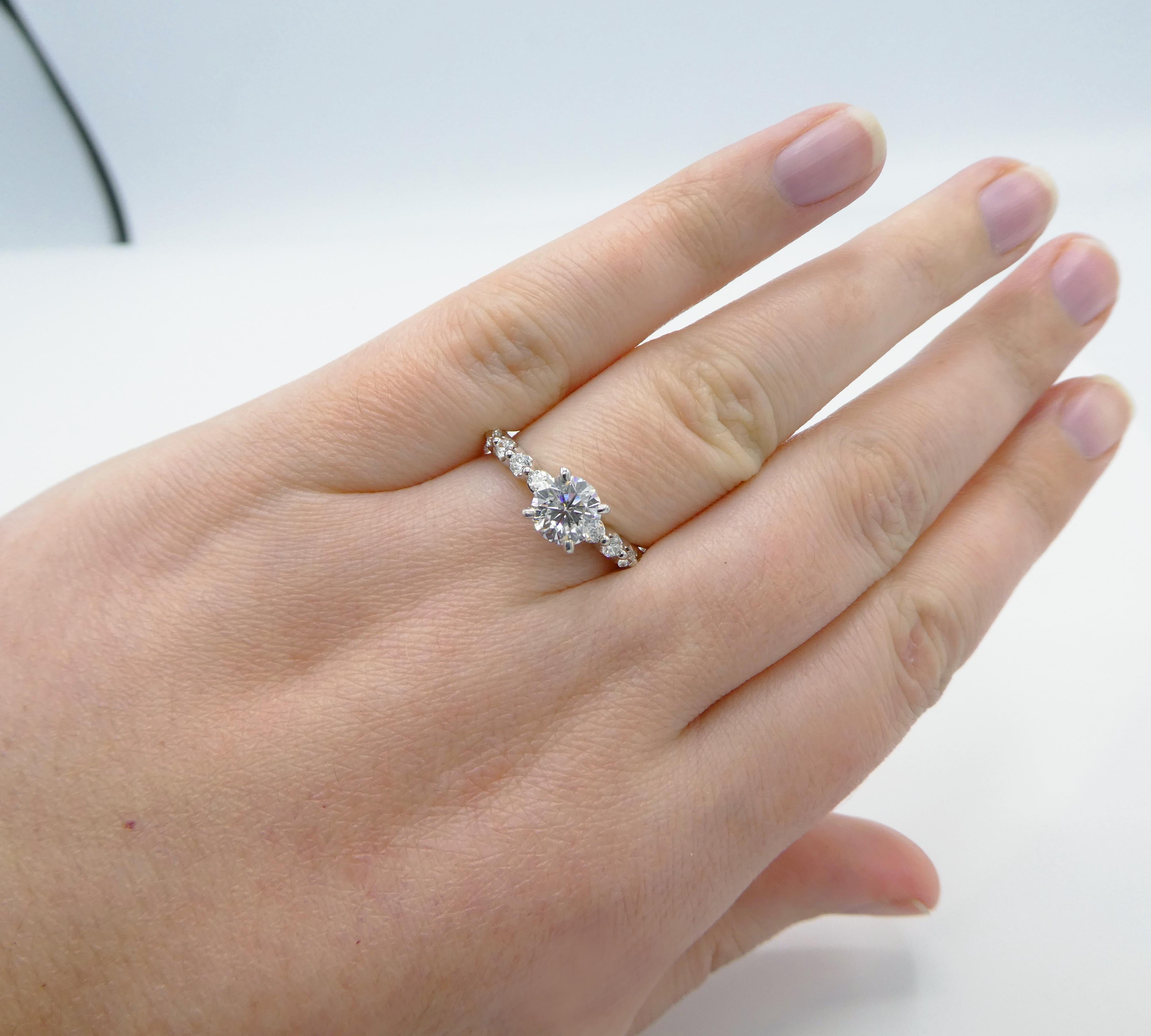 Modern GIA Certified 0.97 Carat F I1 14 Karat White Gold Diamond Engagement Ring