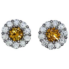 GIA Certified 0.97 Carat Fancy Dark Brownish Yellow Orange Diamond Earrings