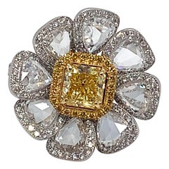 GIA Certified 0.97 Carat Fancy Intense Yellow Diamond Cocktail RIng