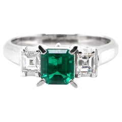 GIA Certified 0.97 Carat 'No Oil' (Untreated), Colombian Emerald & Diamond Ring
