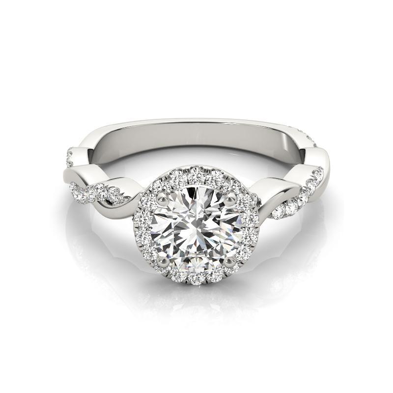 Taille ronde Bague en platine tressée avec diamant rond en halo de 0,97 carat certifié par le GIA en vente