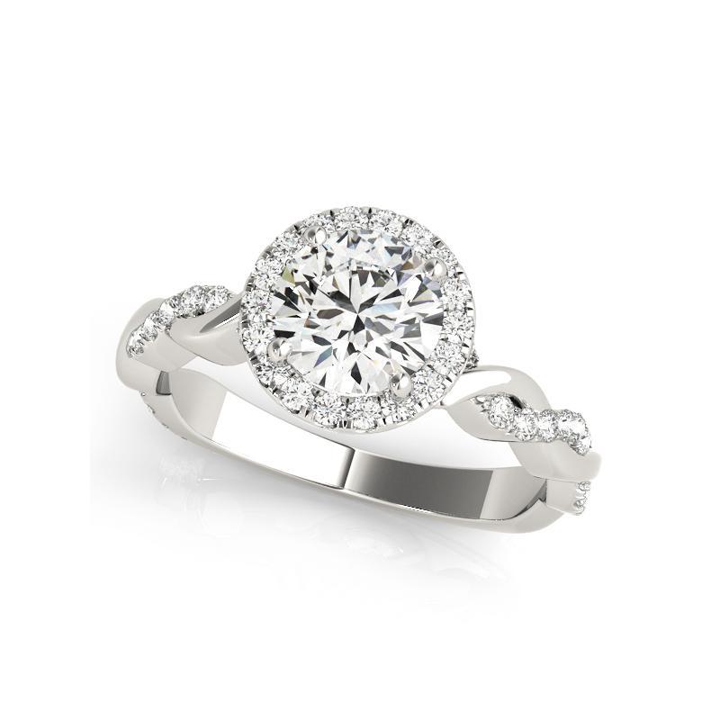 Bague en platine tressée avec diamant rond en halo de 0,97 carat certifié par le GIA Neuf - En vente à New York, NY