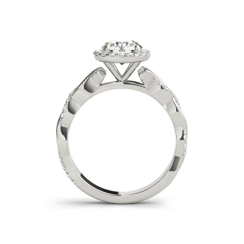 Bague en platine tressée avec diamant rond en halo de 0,97 carat certifié par le GIA Pour femmes en vente