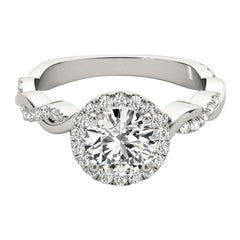 Anillo de diamantes de platino trenzado con halo redondo de 0,97 quilates certificado por GIA