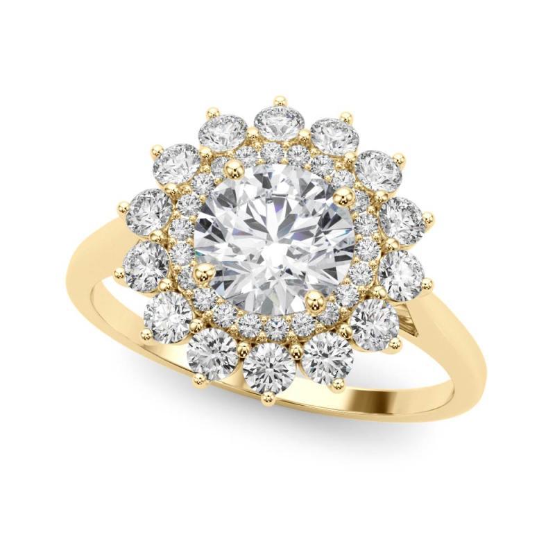 Taglio rotondo GIA Certified 0.97 Carat Round Halo Sunflower Cluster Diamond Ring in vendita