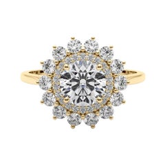 GIA Certified 0.97 Carat Round Halo Sunflower Cluster Diamond Ring