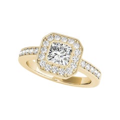 GIA Certified 0.97 Carat Square Cushion Halo Basket Anello in oro giallo con diamante