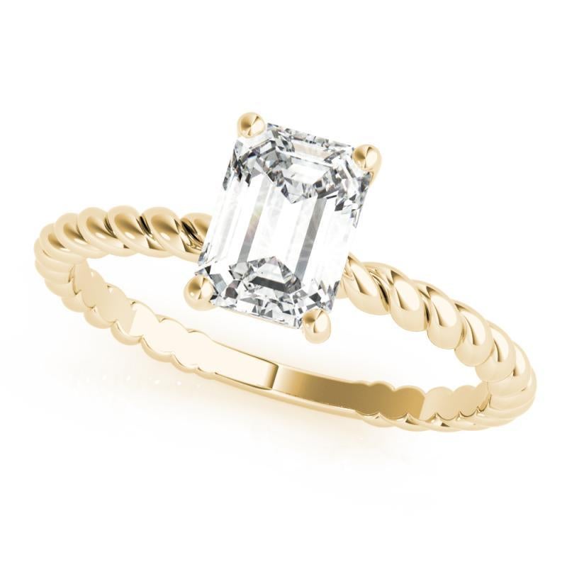 Emerald Cut GIA Certified 0.97 Carat Twisted Band Emerald Solitaire Diamond Ring For Sale