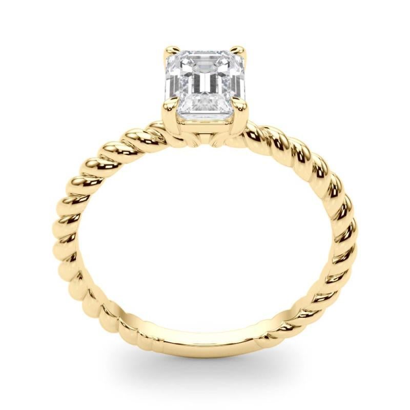 Women's GIA Certified 0.97 Carat Twisted Band Emerald Solitaire Diamond Ring For Sale