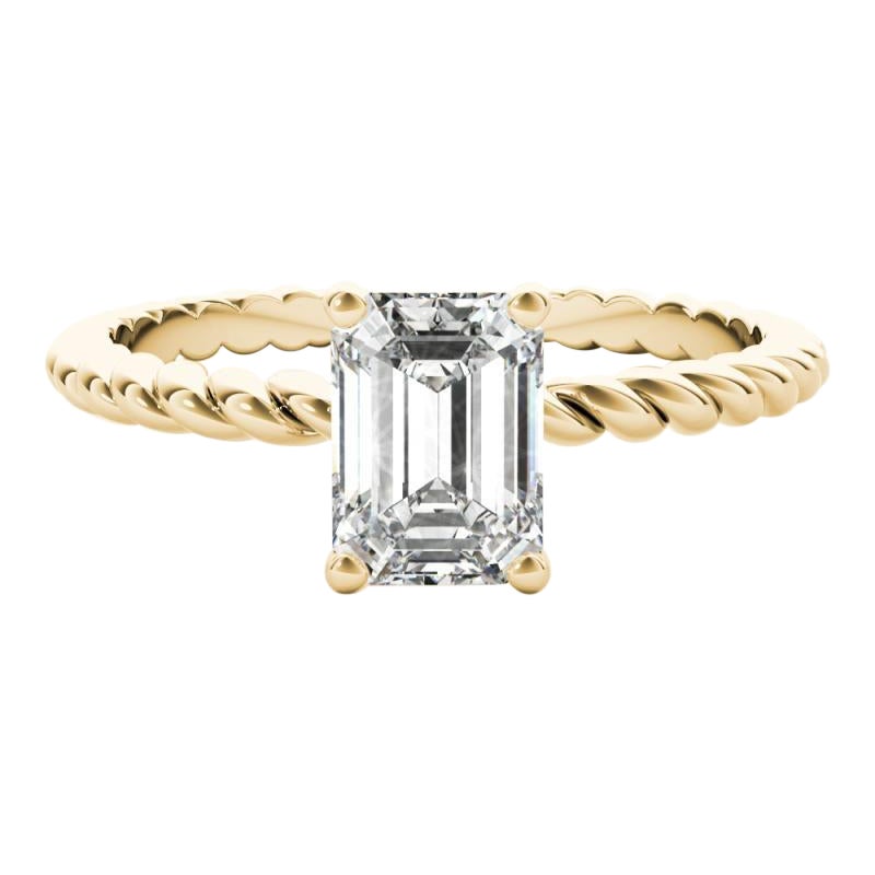 GIA Certified 0.97 Carat Twisted Band Emerald Solitaire Diamond Ring