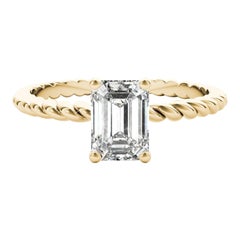 GIA Certified 0.97 Carat Twisted Band Emerald Solitaire Diamond Ring