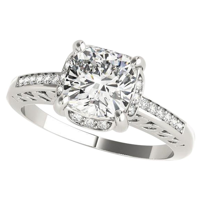 GIA Certified 0.97ct Cuscino Nascosto Halo Scroll Cattedrale Anello di Diamante