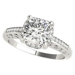 GIA Certified 0.97ct Cuscino Nascosto Halo Scroll Cattedrale Anello di Diamante