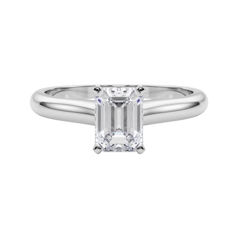 GIA Certified 0.97ct Emerald Slim Band Classic Solitaire Diamond Ring