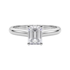 GIA Certified 0.97ct Emerald Slim Band Classic Solitaire Diamond Ring