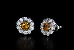 GIA Certified 0.97 Carat Fancy Dark Brownish Yellow Orange Diamond Earrings