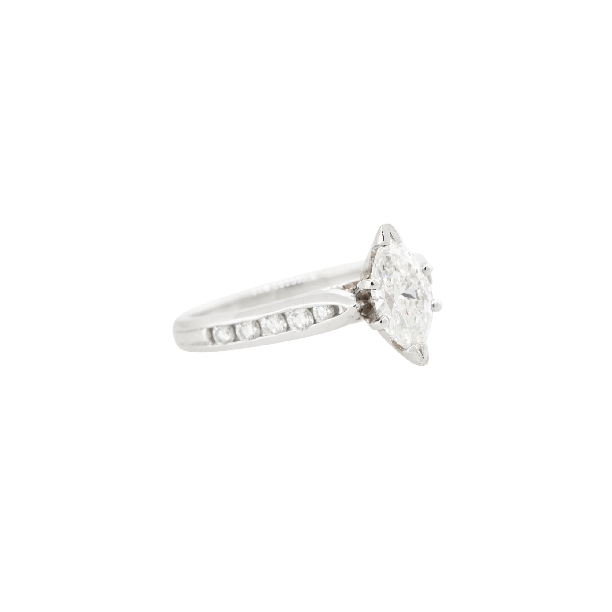 Modern GIA Certified 0.98 Carat Marquise Cut Diamond Engagement Ring Platinum in Stock For Sale